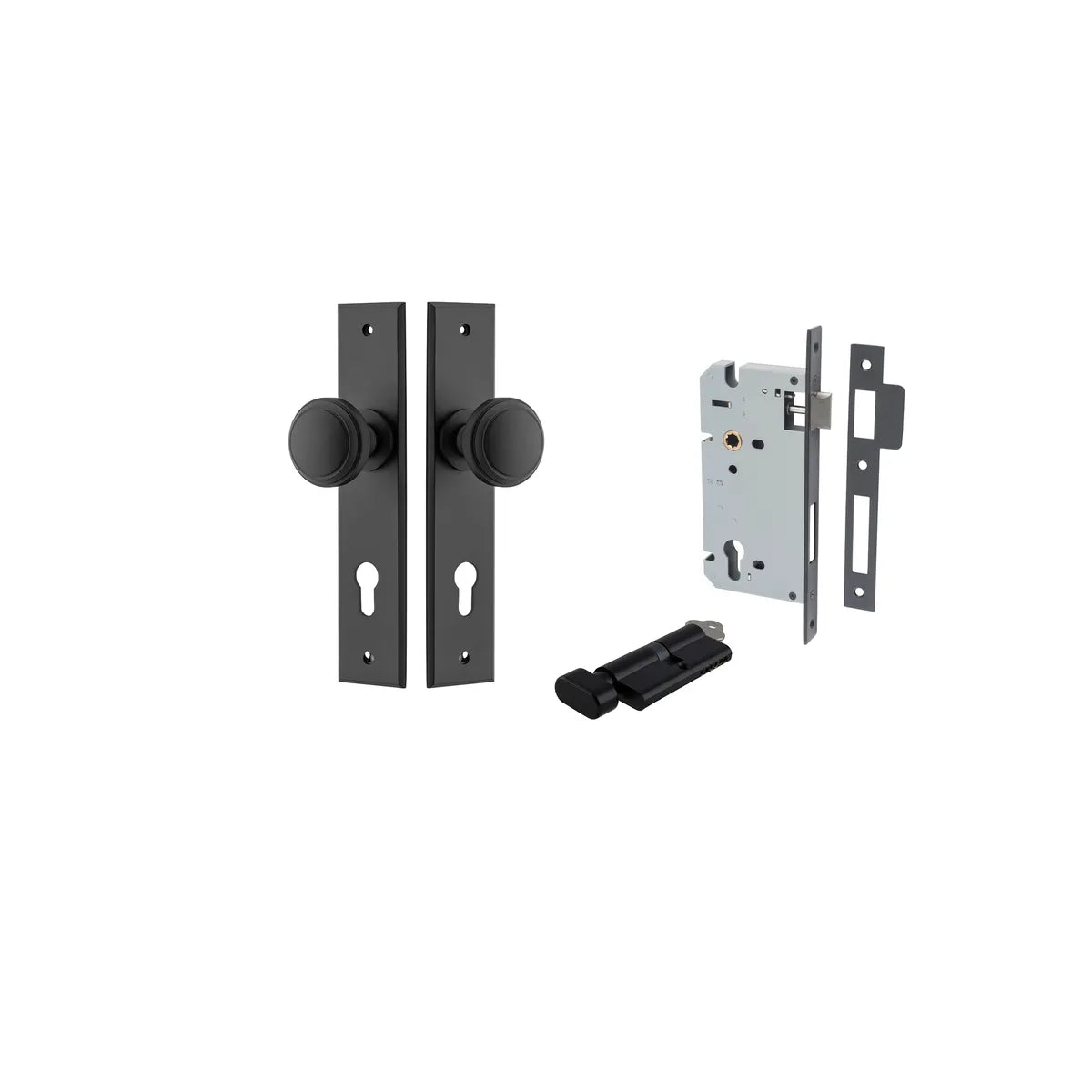 Paddington Knob - Chamfered Backplate Entrance Kit with High Security Lock