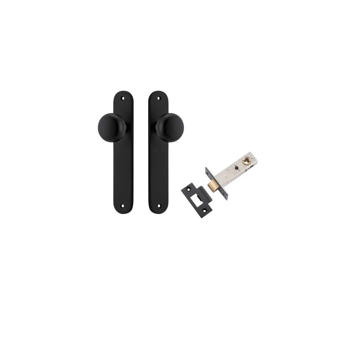 Cambridge Knob - Oval Backplate Passage Kit in Matt Black - side profile view