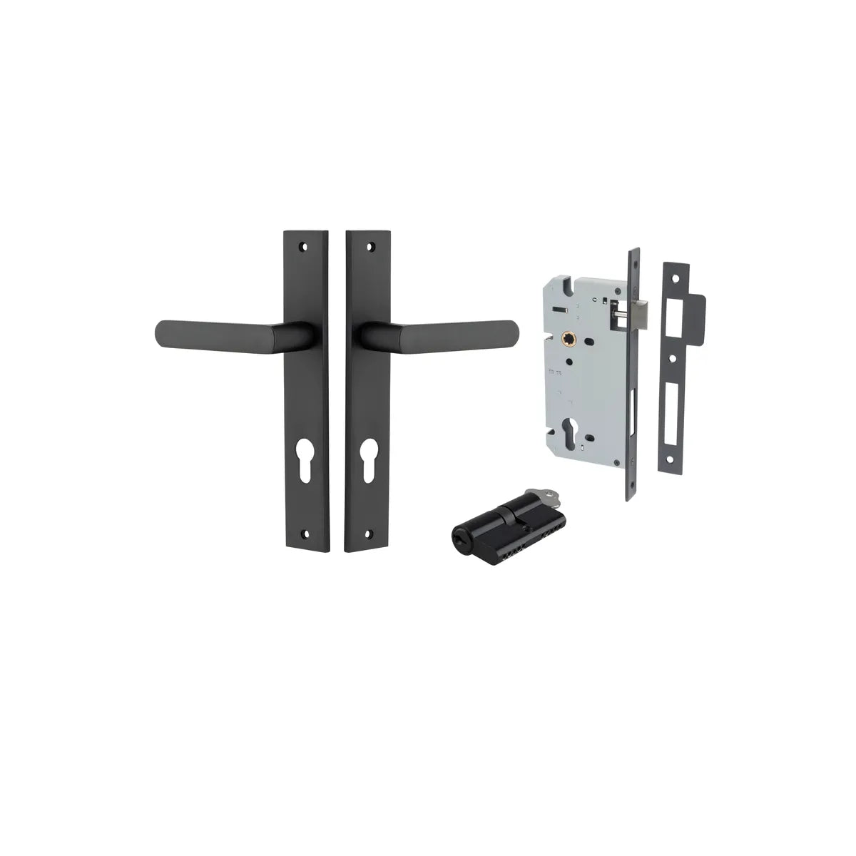 Osaka Lever - Rectangular Backplate Entrance Kit with High Security Lock in Brushed Brass - entrance set configuration