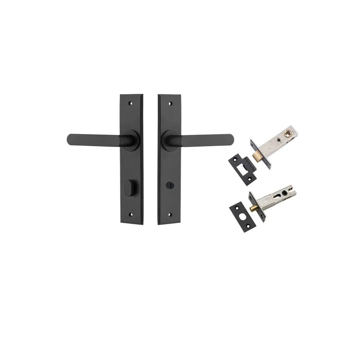 Osaka Lever - Chamfered Backplate Privacy Kit with Privacy Turn in Matt Black - privacy set configuration