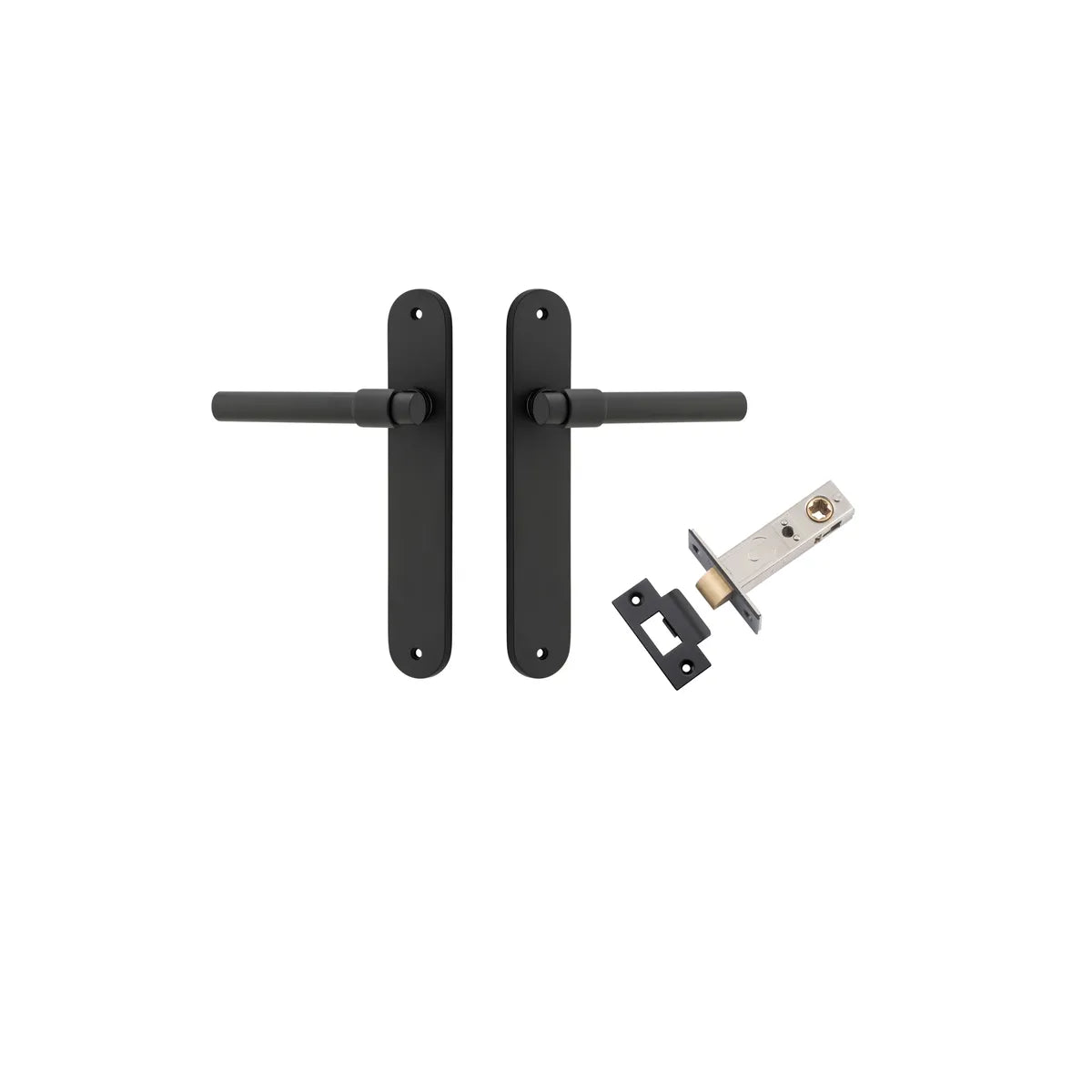 Helsinki Lever - Oval Backplate Passage Kit in Matt Black - side profile view