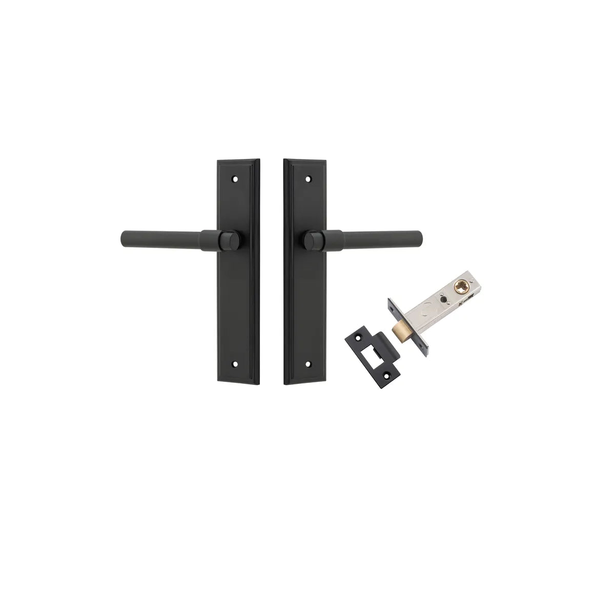 Helsinki Lever - Stepped Backplate Passage Kit in Matt Black - side profile view