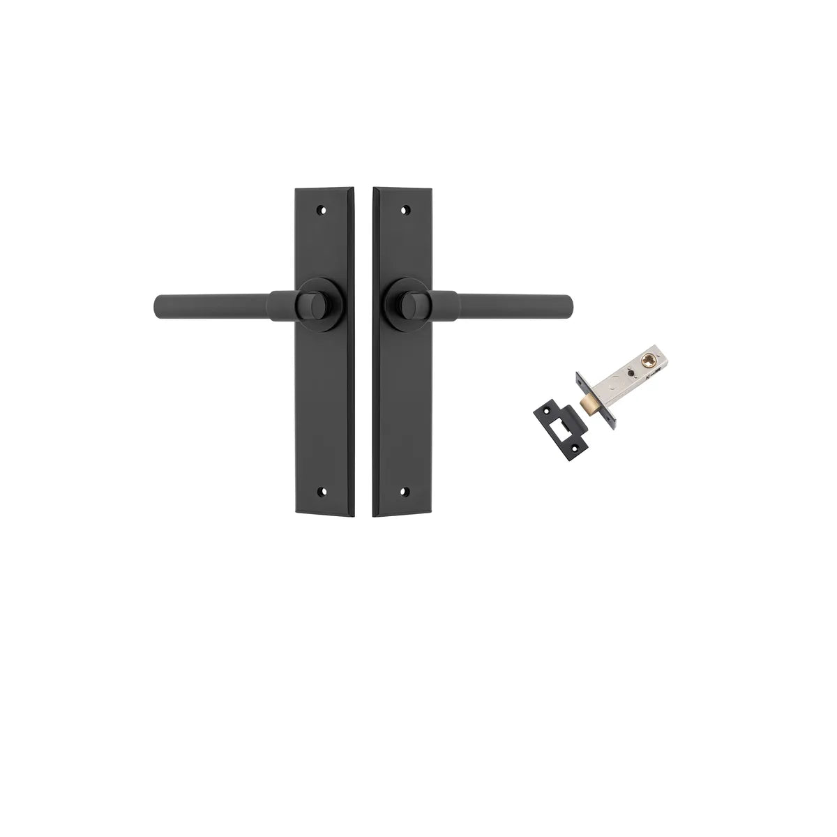 Helsinki Lever - Chamfered Backplate Passage Kit in Matt Black - side profile view