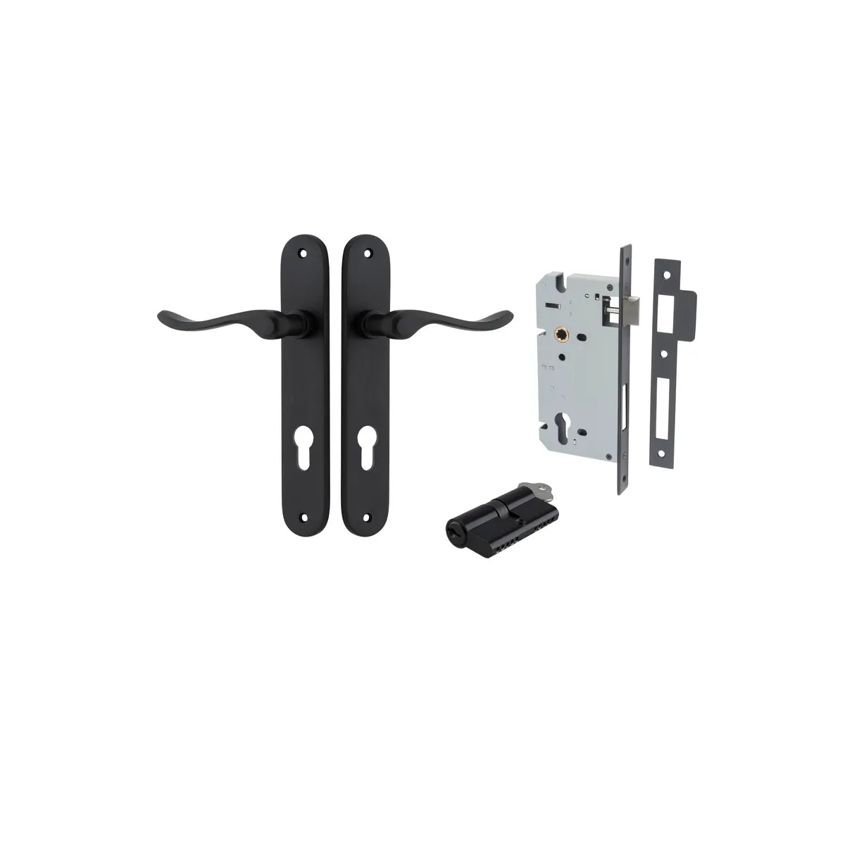 Stirling Lever - Oval Backplate Entrance Kit with High Security Lock in Brushed Chrome - entrance set configuration
