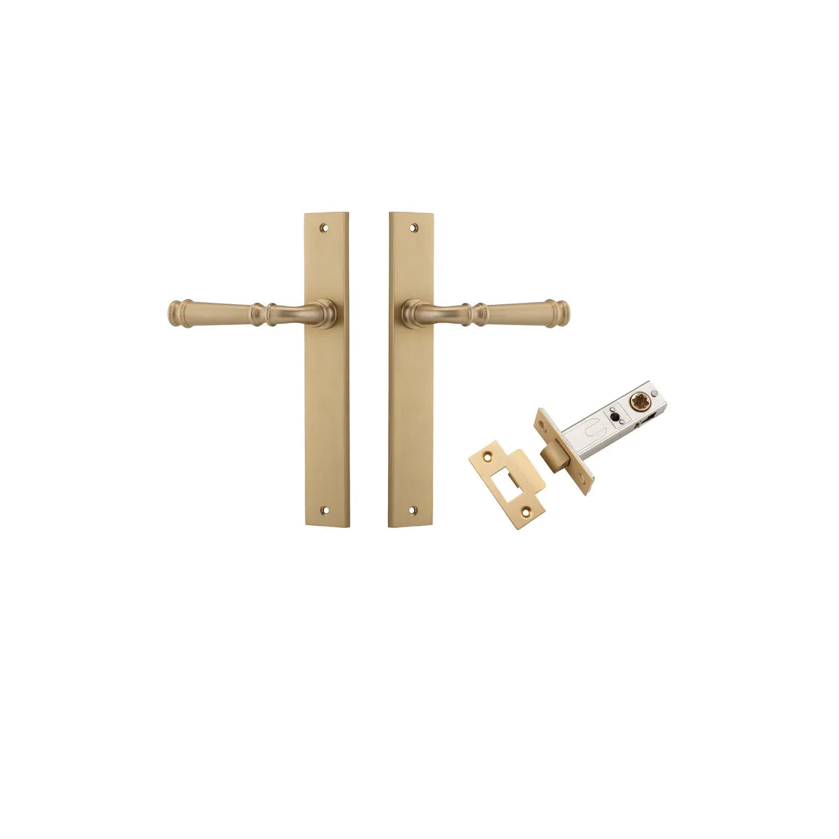 Verona Lever - Rectangular Backplate Passage Kit in Brushed Brass - front view
