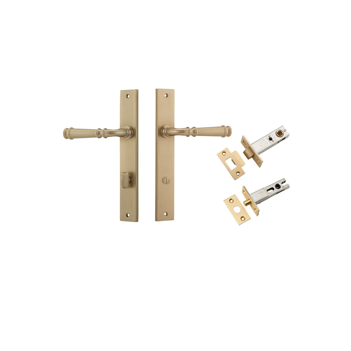 Verona Lever - Rectangular Backplate Privacy Kit with Privacy Turn in Brushed Brass - privacy set configuration