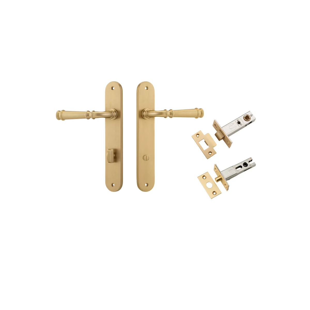 Verona Lever - Oval Backplate Privacy Kit with Privacy Turn in Brushed Brass - privacy set configuration