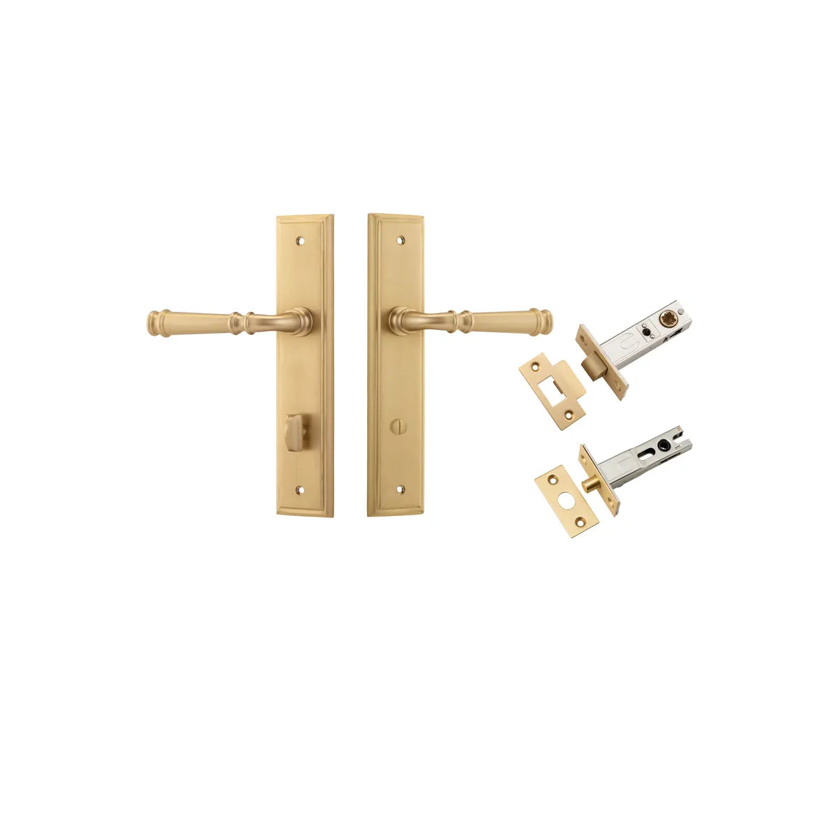 Verona Lever - Stepped Backplate Privacy Kit with Privacy Turn in Brushed Brass - privacy set configuration