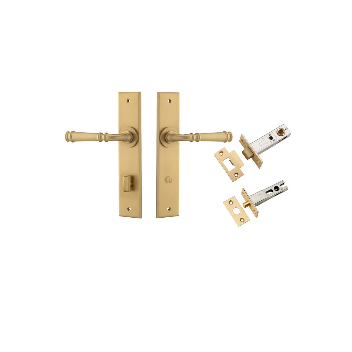 Verona Lever - Chamfered Backplate Privacy Kit with Privacy Turn in Brushed Chrome - privacy set configuration