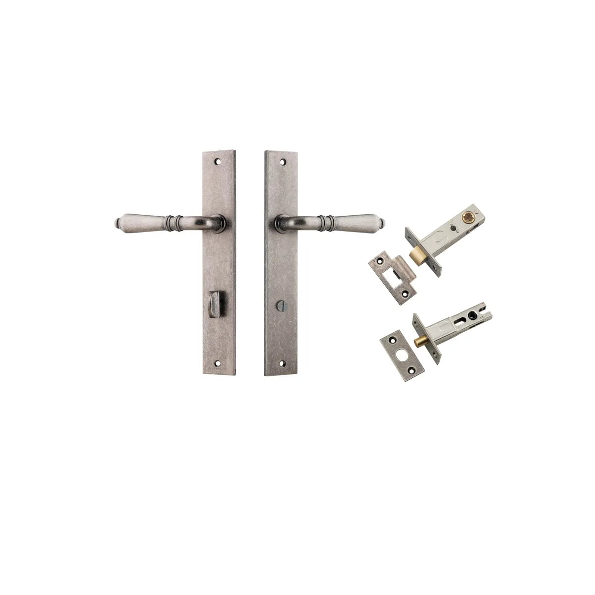 Sarlat Lever - Rectangular Backplate Privacy Kit with Privacy Turn in Distressed Nickel - privacy set configuration
