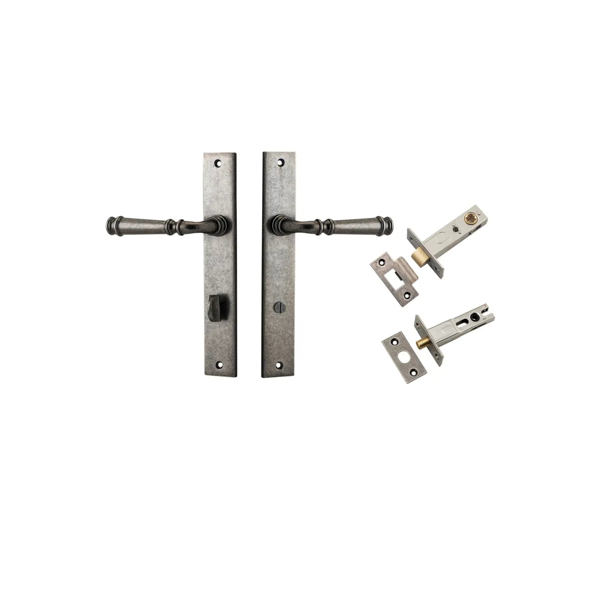 Verona Lever - Rectangular Backplate Privacy Kit with Privacy Turn in Distressed Nickel - privacy set configuration
