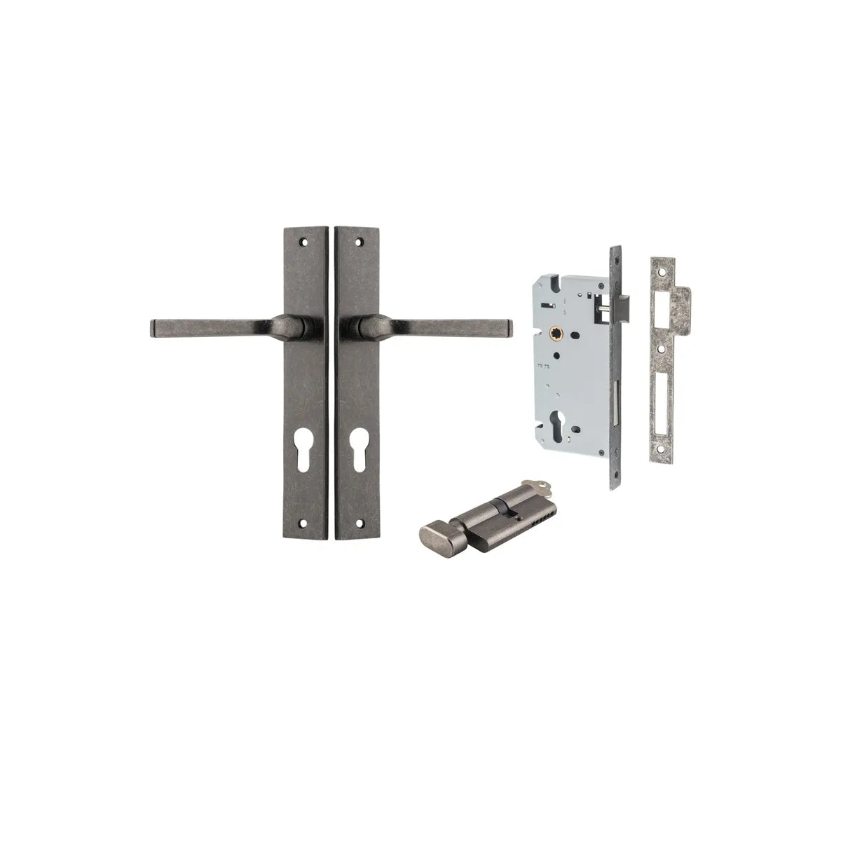Annecy Lever - Rectangular Backplate Entrance Kit with High Security Lock in Brushed Chrome - entrance set configuration