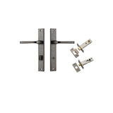 Annecy Lever - Rectangular Backplate Privacy Kit with Privacy Turn in Distressed Nickel - privacy set configuration