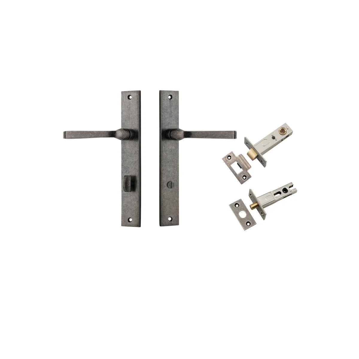 Annecy Lever - Rectangular Backplate Privacy Kit with Privacy Turn in Distressed Nickel - privacy set configuration