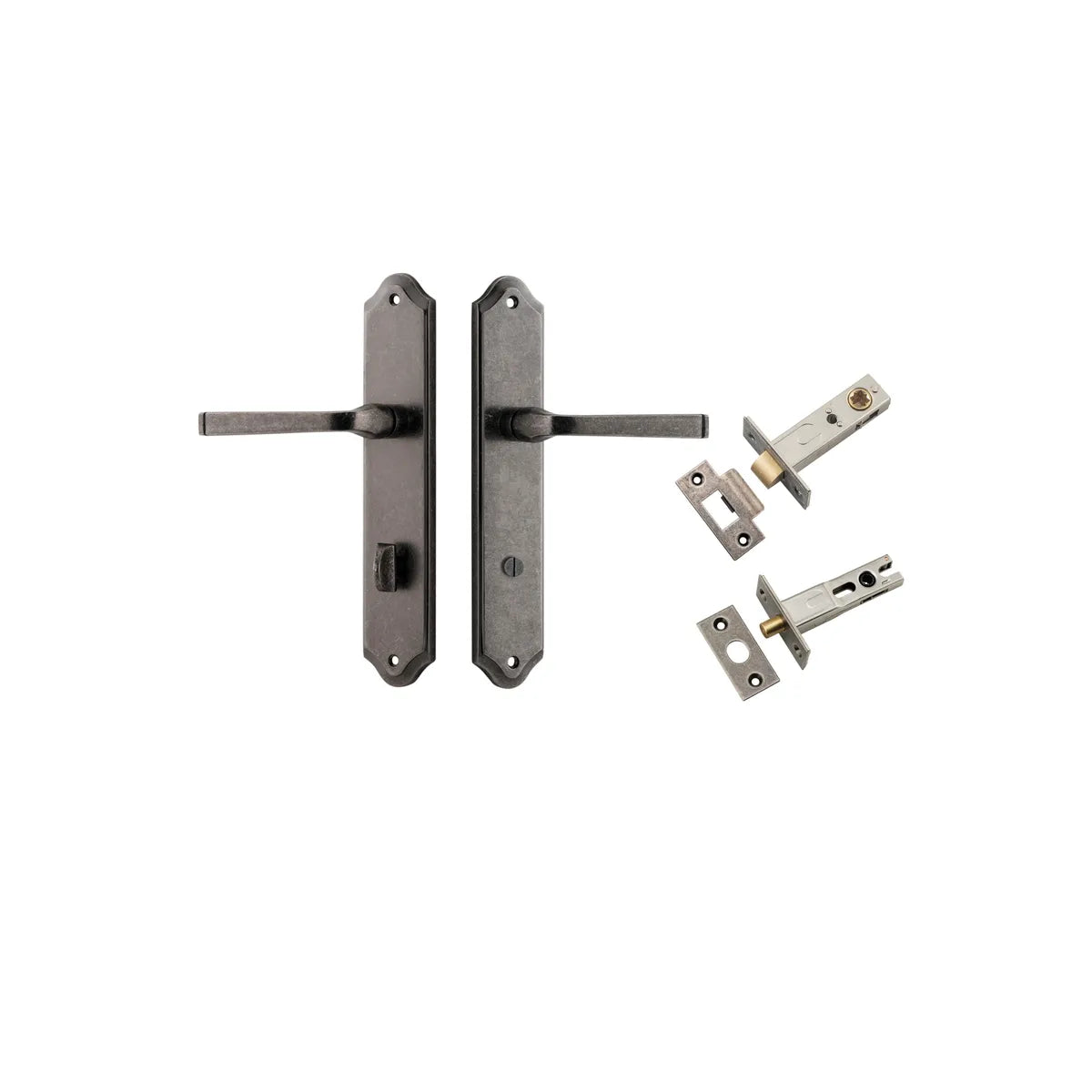 Annecy Lever - Shouldered Backplate Privacy Kit with Privacy Turn in Distressed Nickel - privacy set configuration
