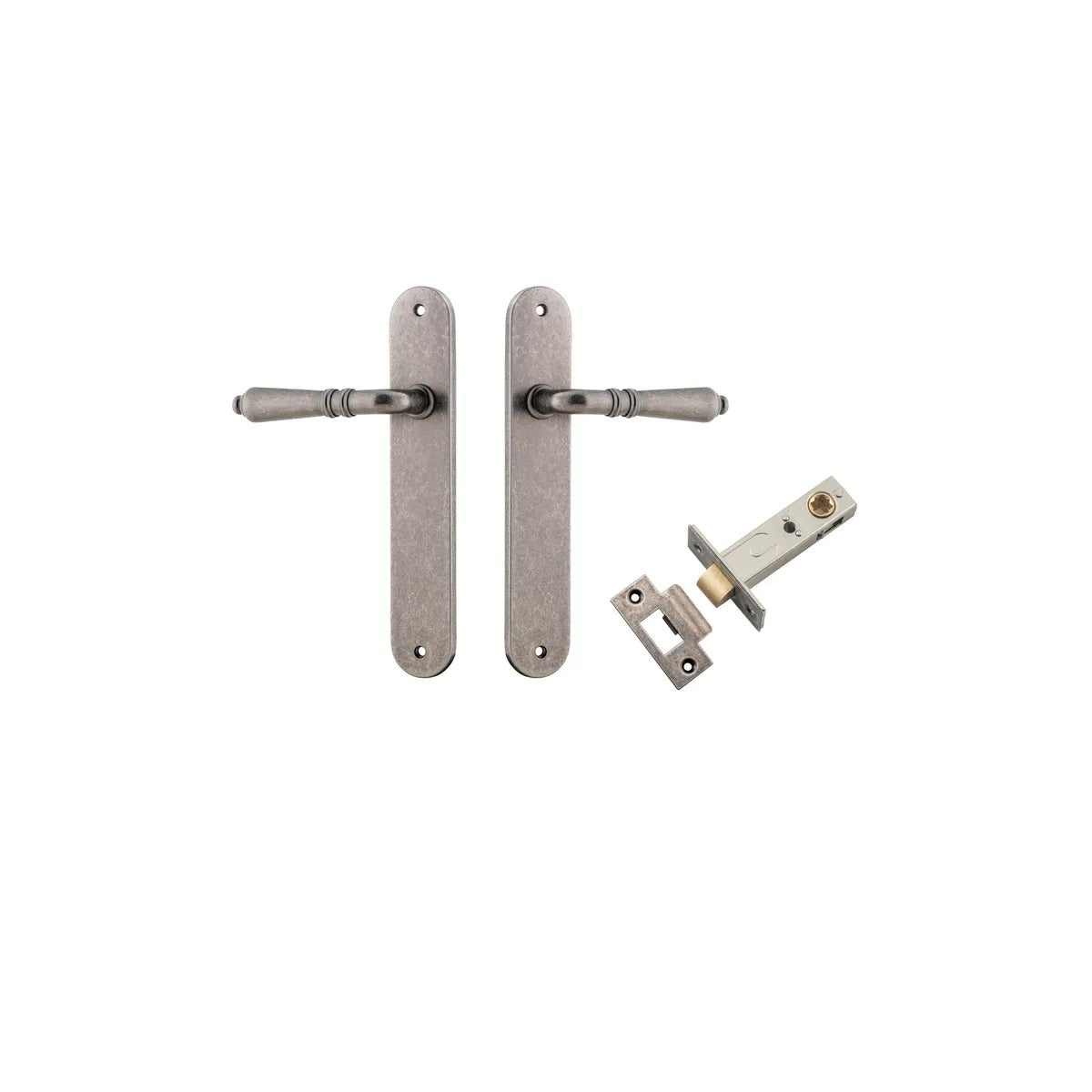 Sarlat Lever - Oval Backplate Passage Kit in Distressed Nickel - side profile view