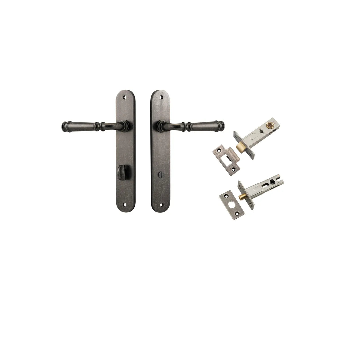 Verona Lever - Oval Backplate Privacy Kit with Privacy Turn in Distressed Nickel - privacy set configuration