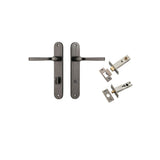 Annecy Lever - Oval Backplate Privacy Kit with Privacy Turn in Distressed Nickel - privacy set configuration