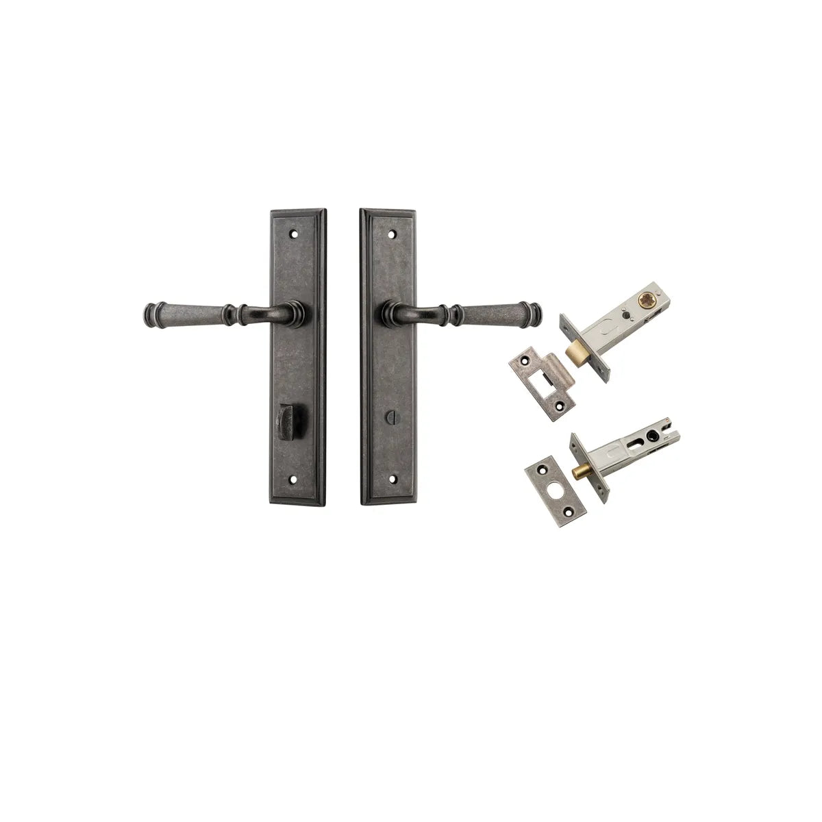 Verona Lever - Stepped Backplate Privacy Kit with Privacy Turn in Distressed Nickel - privacy set configuration