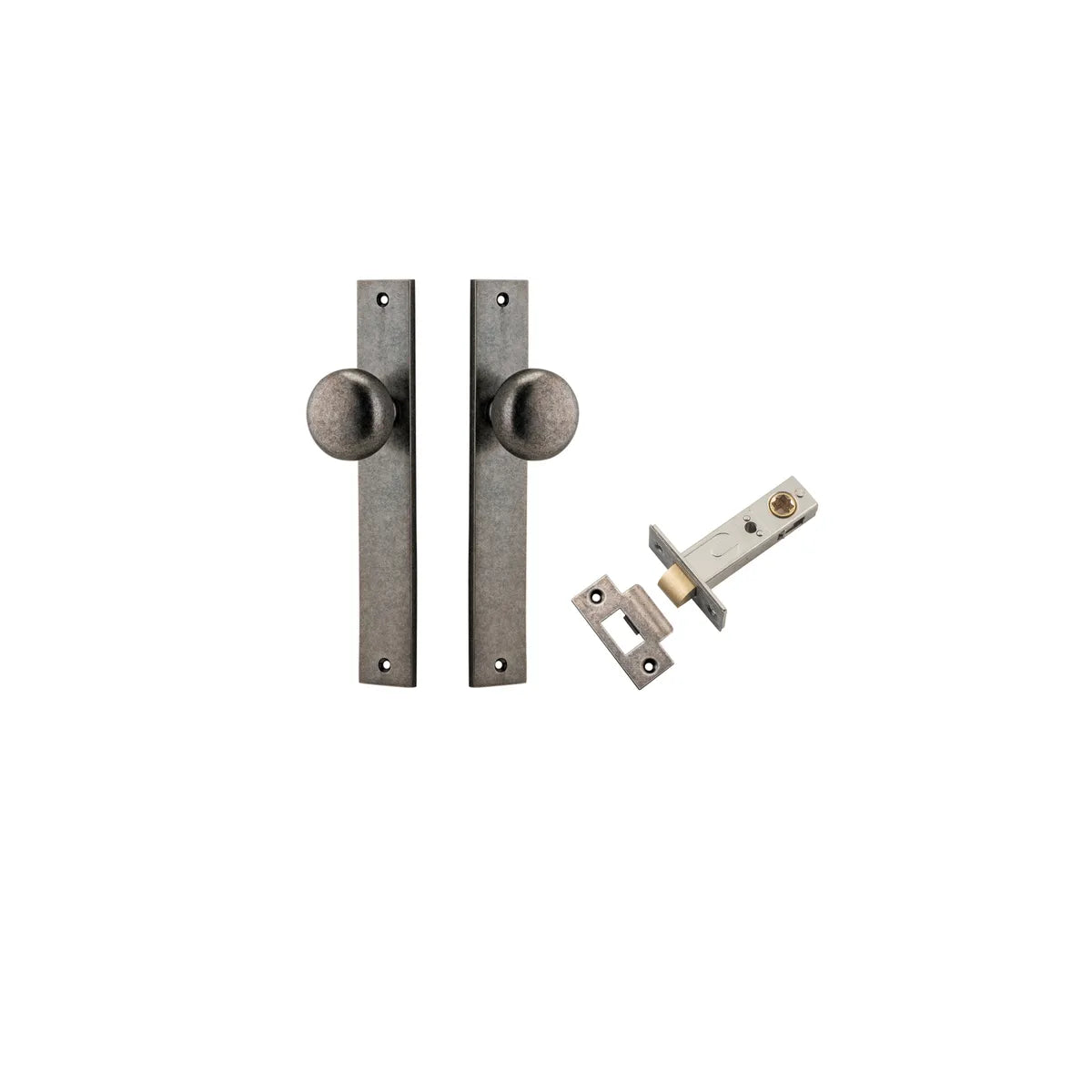 Cambridge Knob - Rectangular Backplate Passage Kit in Brushed Brass - close-up detail view