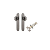 Paddington Knob - Oval Backplate Passage Kit in Distressed Nickel - close-up detail view