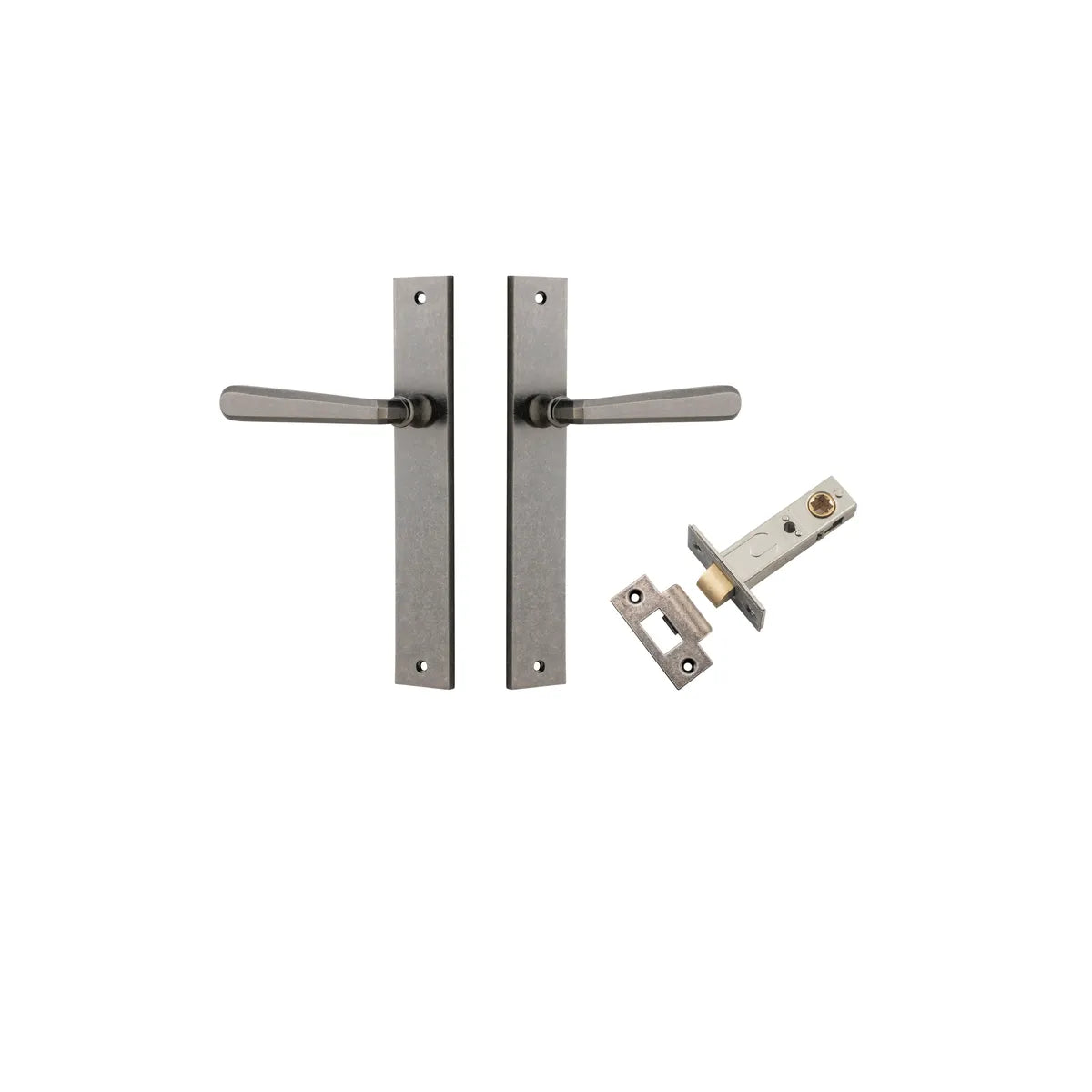 Copenhagen Lever - Rectangular Backplate Passage Kit in Distressed Nickel - close-up detail view