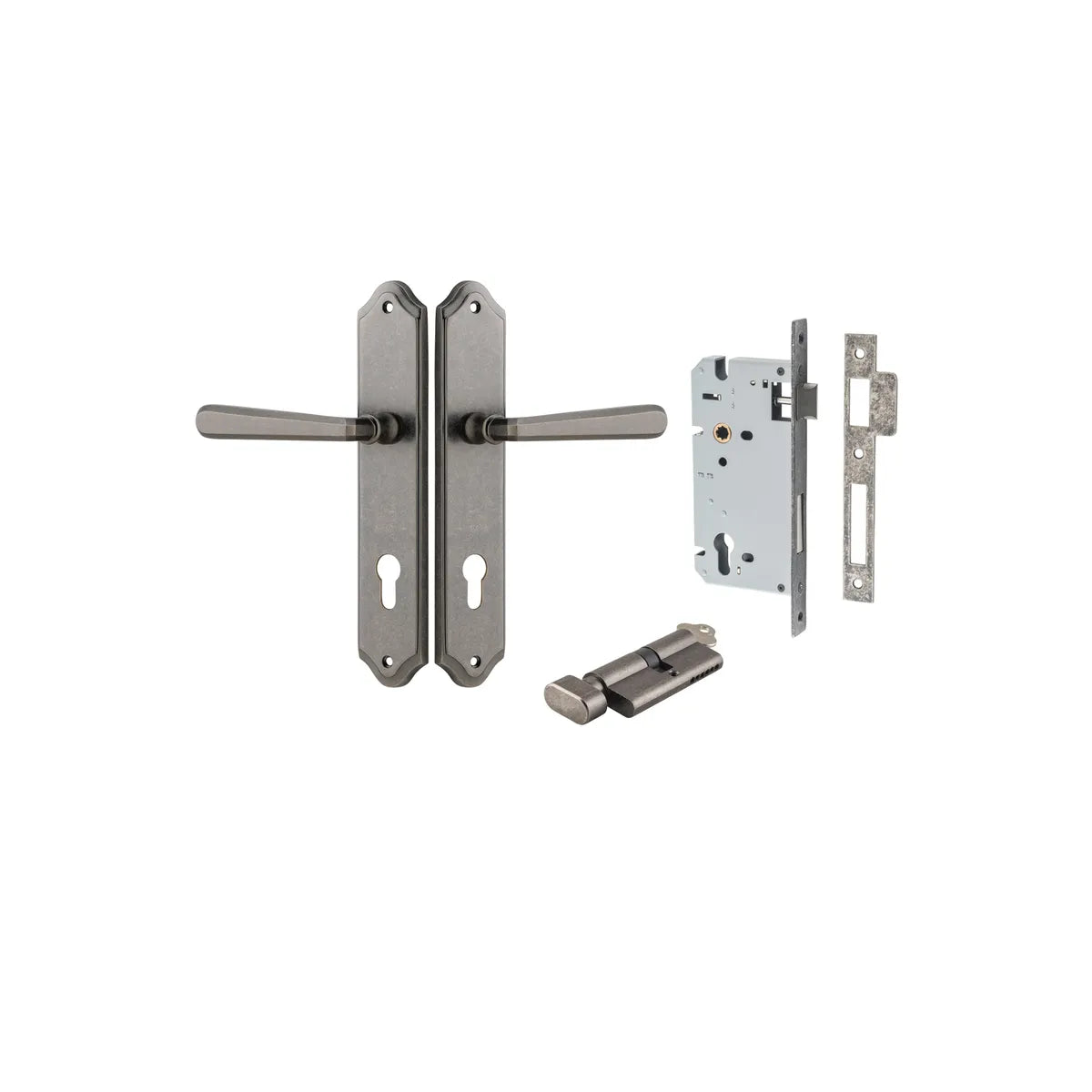 Copenhagen Lever - Shouldered Backplate Entrance Kit with High Security Lock in Brushed Chrome - entrance set configuration