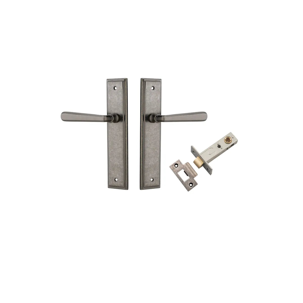 Copenhagen Lever - Stepped Backplate Passage Kit in Brushed Brass - close-up detail view