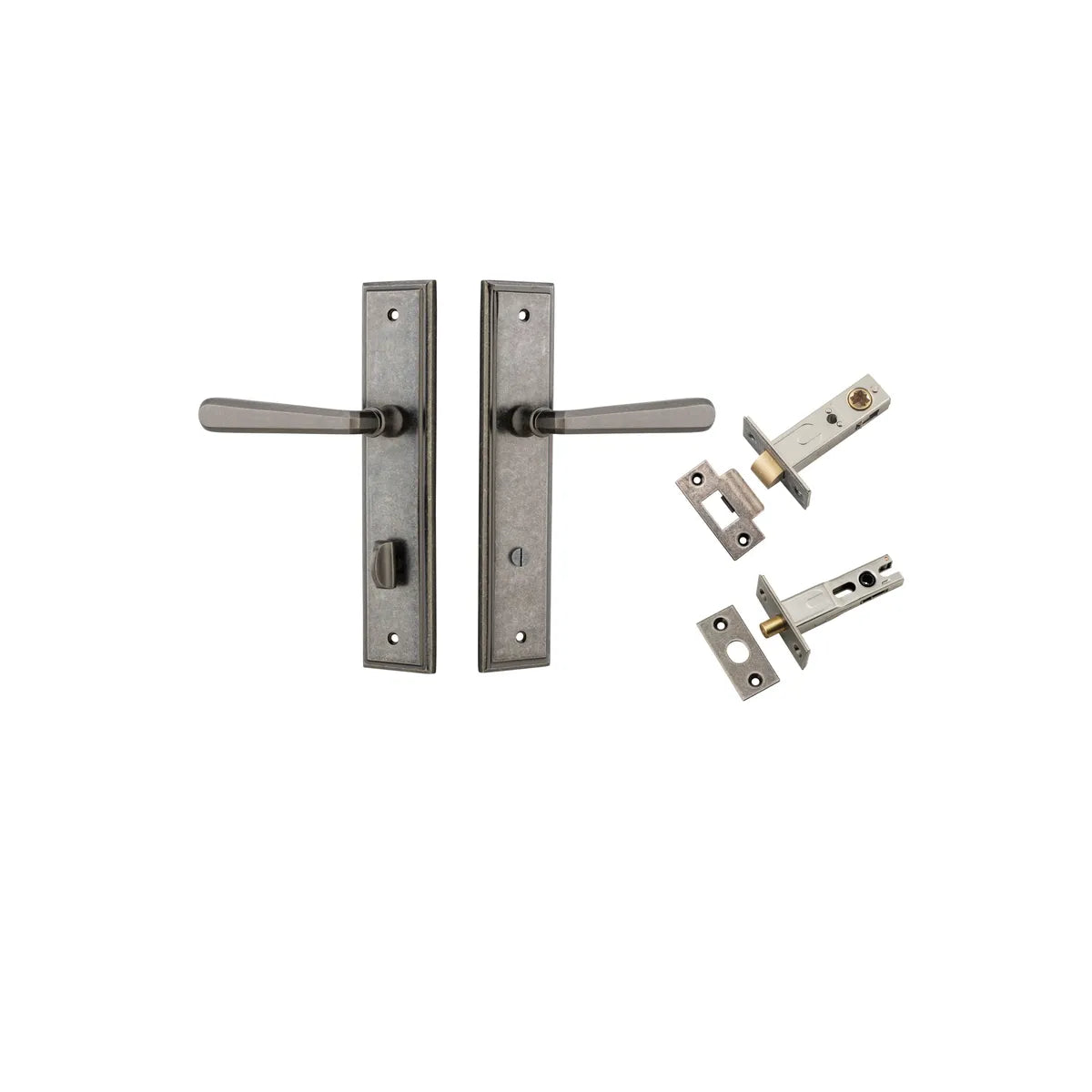 Copenhagen Lever - Steppedd Backplate Privacy Kit with Privacy Turn in Distressed Nickel - privacy set configuration