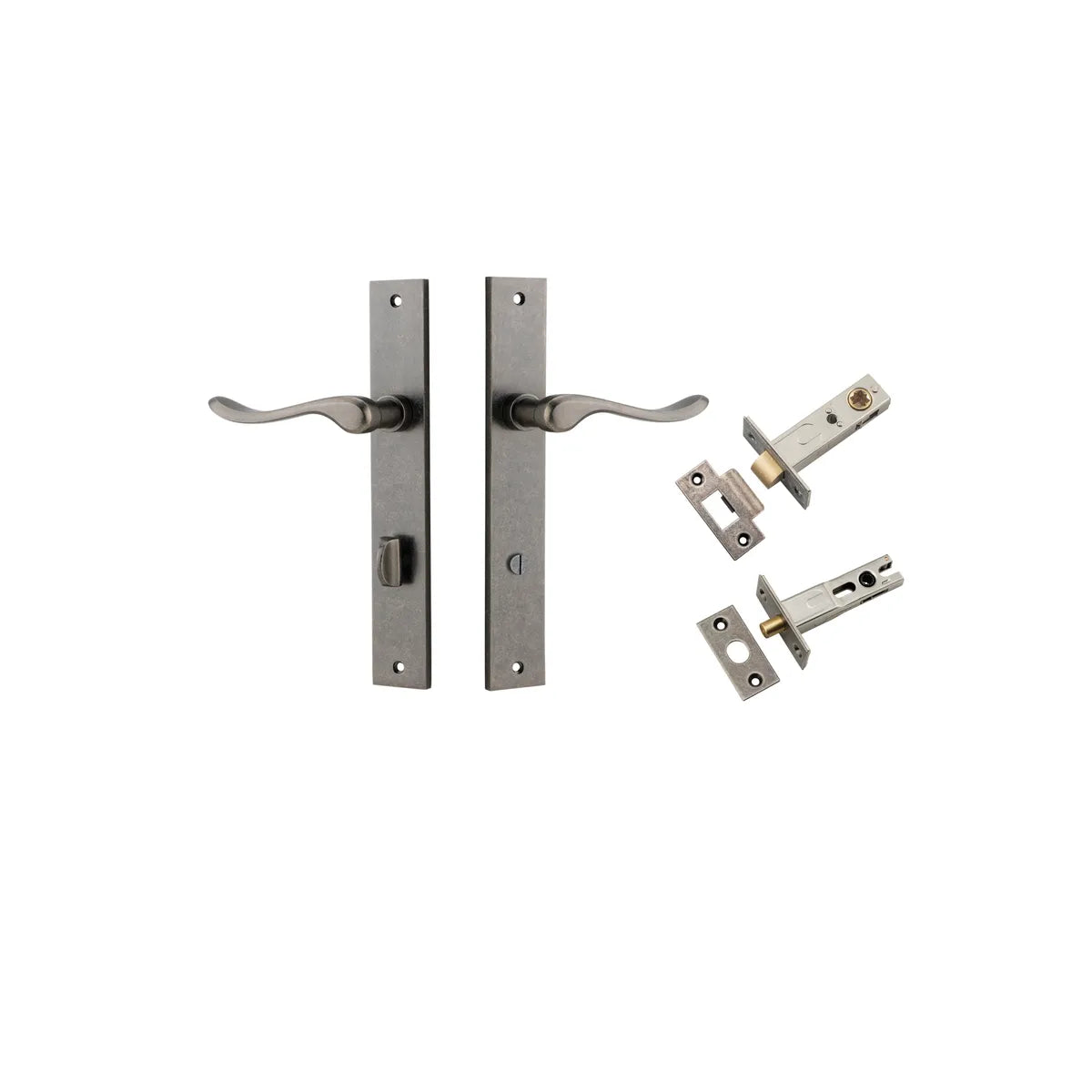 Stirling Lever - Rectangular Backplate Privacy Kit with Privacy Turn in Distressed Nickel - privacy set configuration