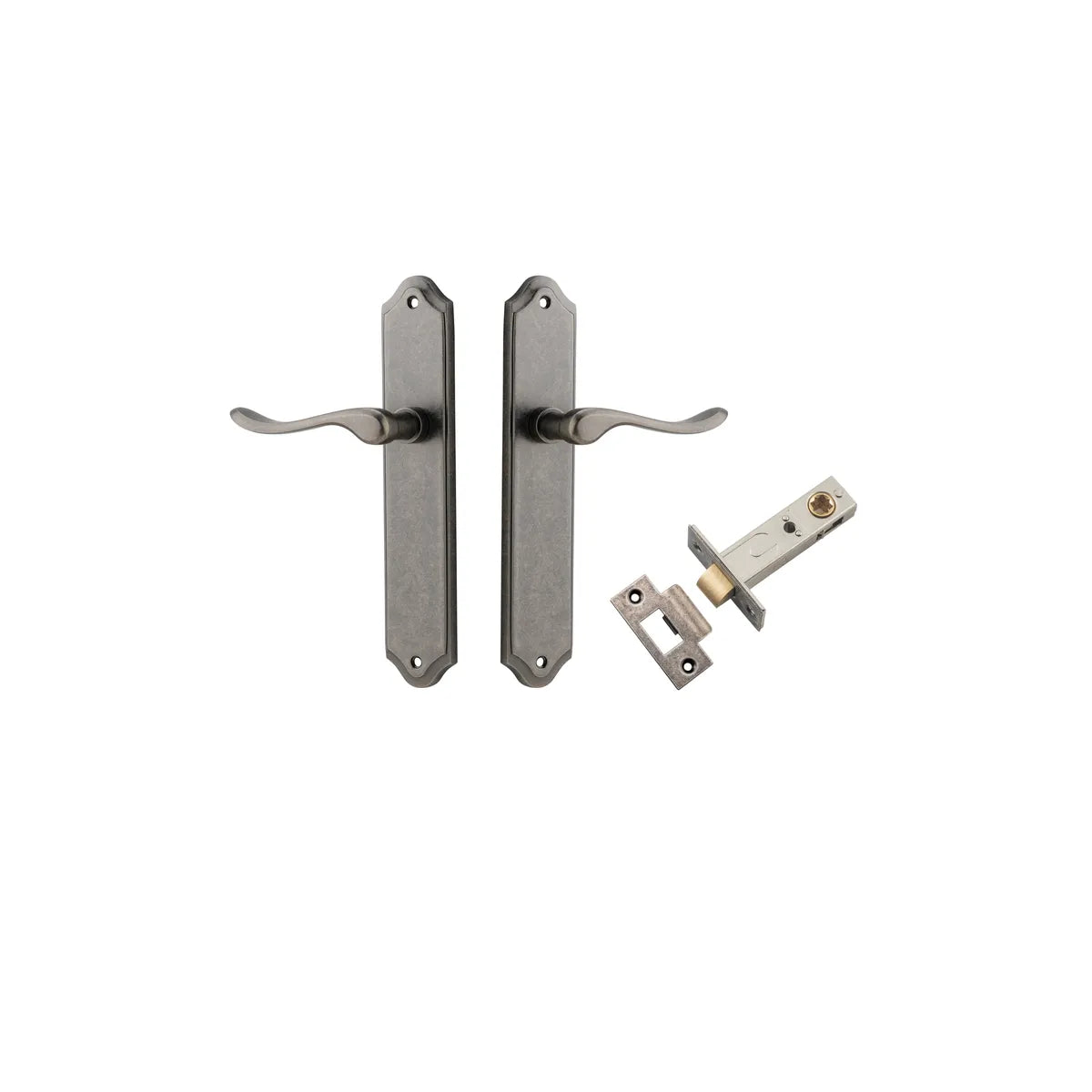Stirling Lever - Shouldered Backplate Passage Kit in Brushed Brass - close-up detail view