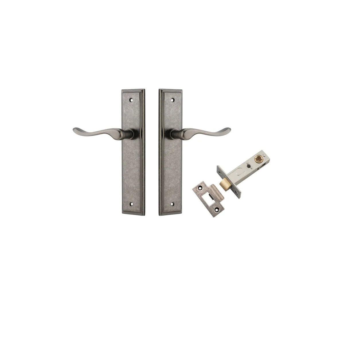 Stirling Lever - Stepped Backplate Passage Kit in Brushed Brass - close-up detail view