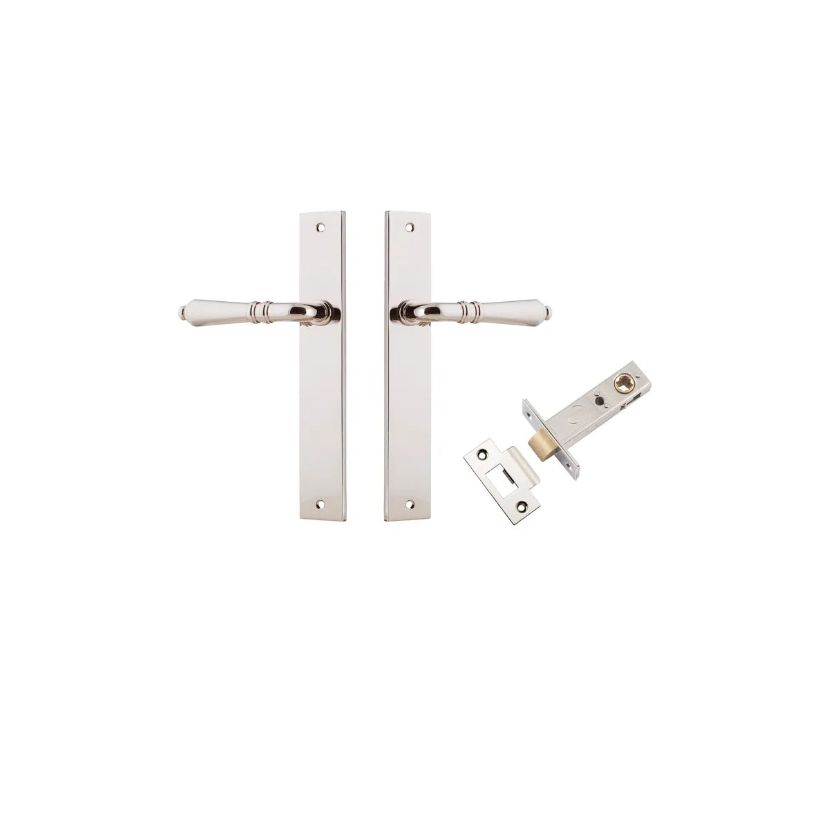 Sarlat Lever - Rectangular Backplate Passage Kit in Brushed Chrome - full product view