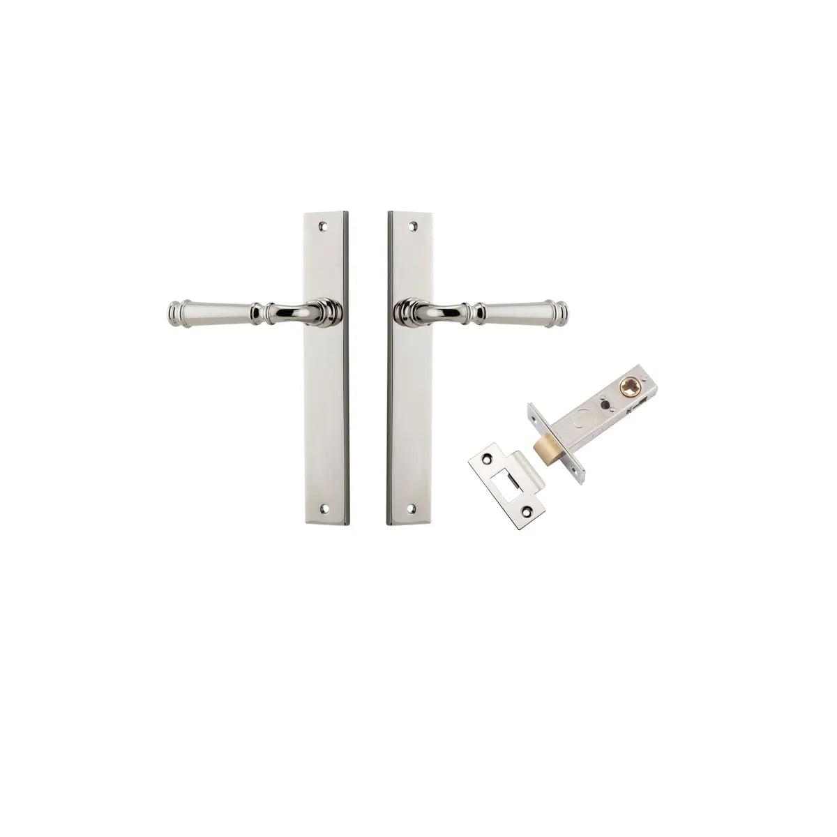 Verona Lever - Rectangular Backplate Passage Kit in Polished Nickel - finish and profile close-up
