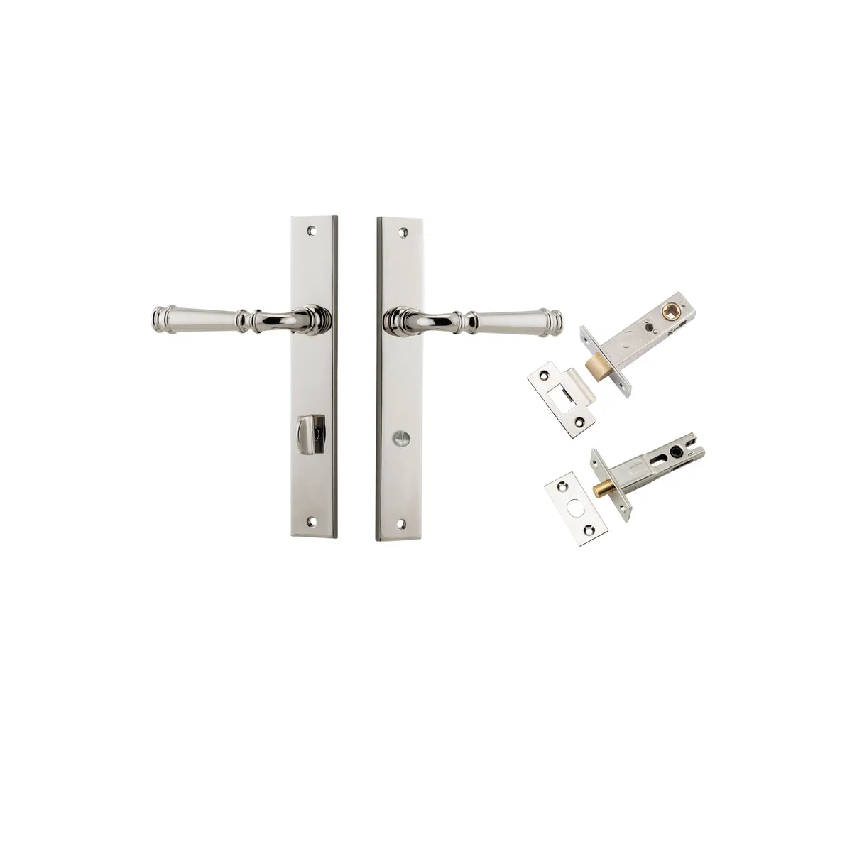Verona Lever - Rectangular Backplate Privacy Kit with Privacy Turn in Polished Nickel - privacy set configuration