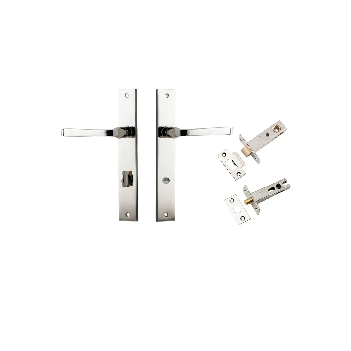 Annecy Lever - Rectangular Backplate Privacy Kit with Privacy Turn in Polished Nickel - privacy set configuration