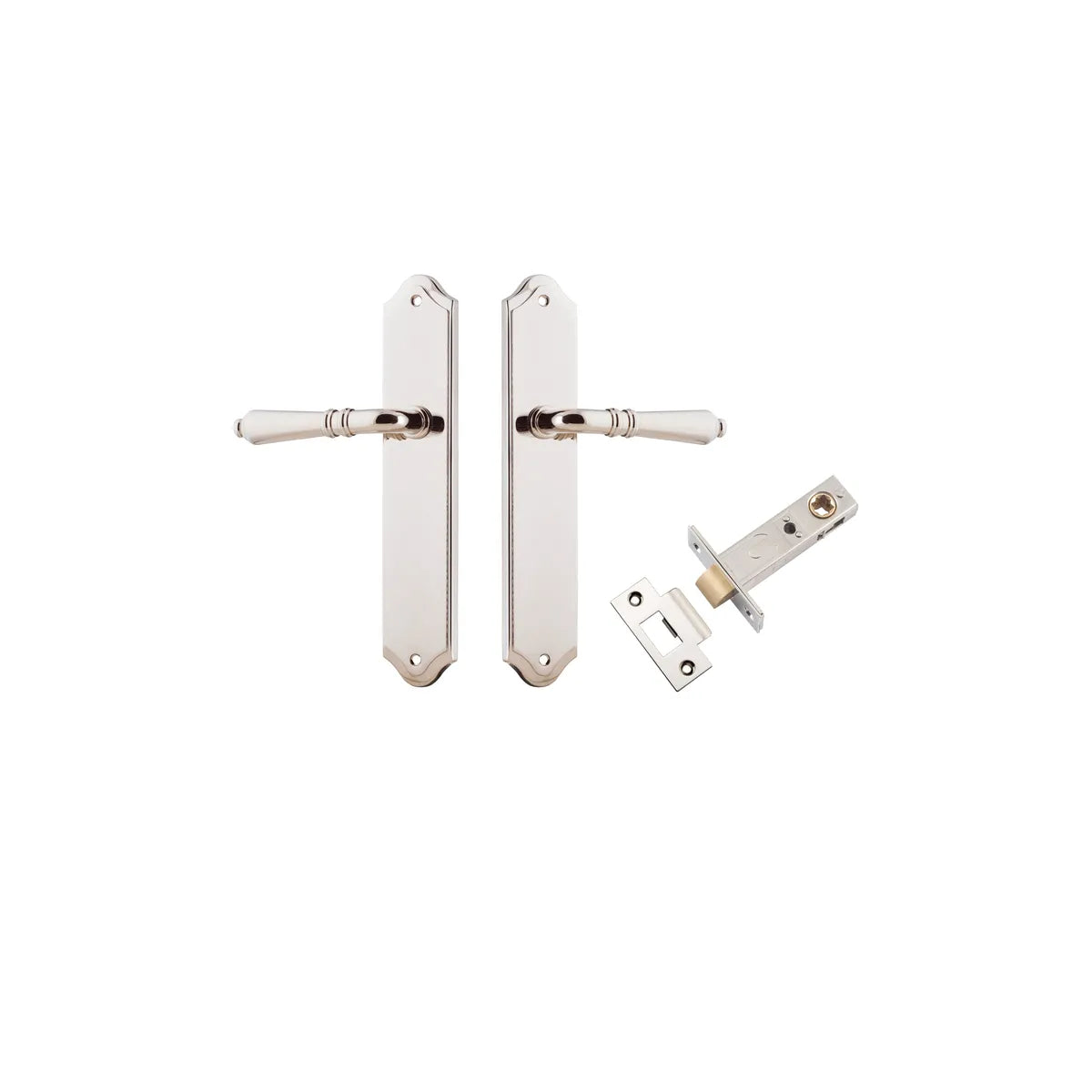 Sarlat Lever - Shouldered Backplate Passage Kit in Polished Nickel - full product view