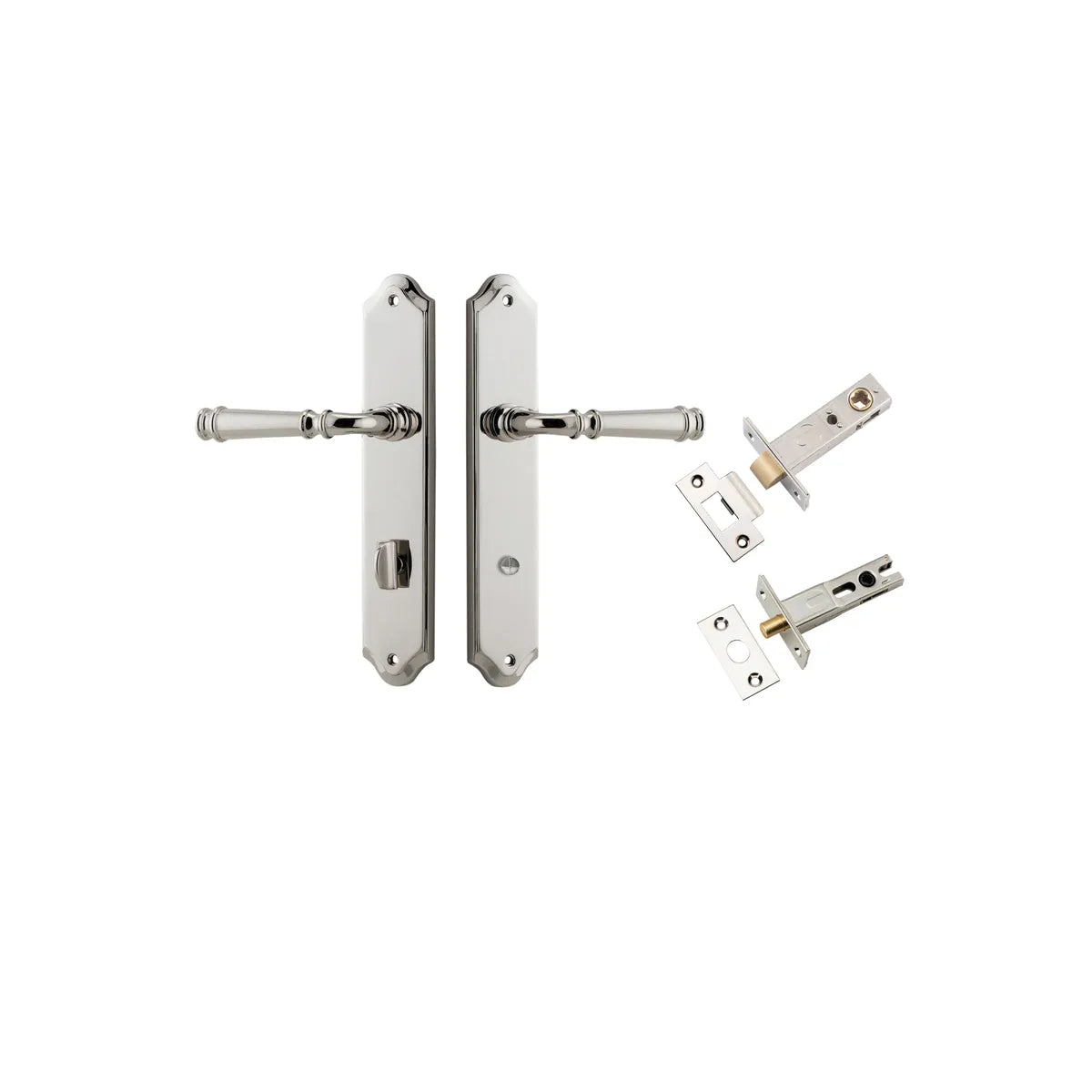 Verona Lever - Shouldered Backplate Privacy Kit with Privacy Turn in Polished Nickel - privacy set configuration