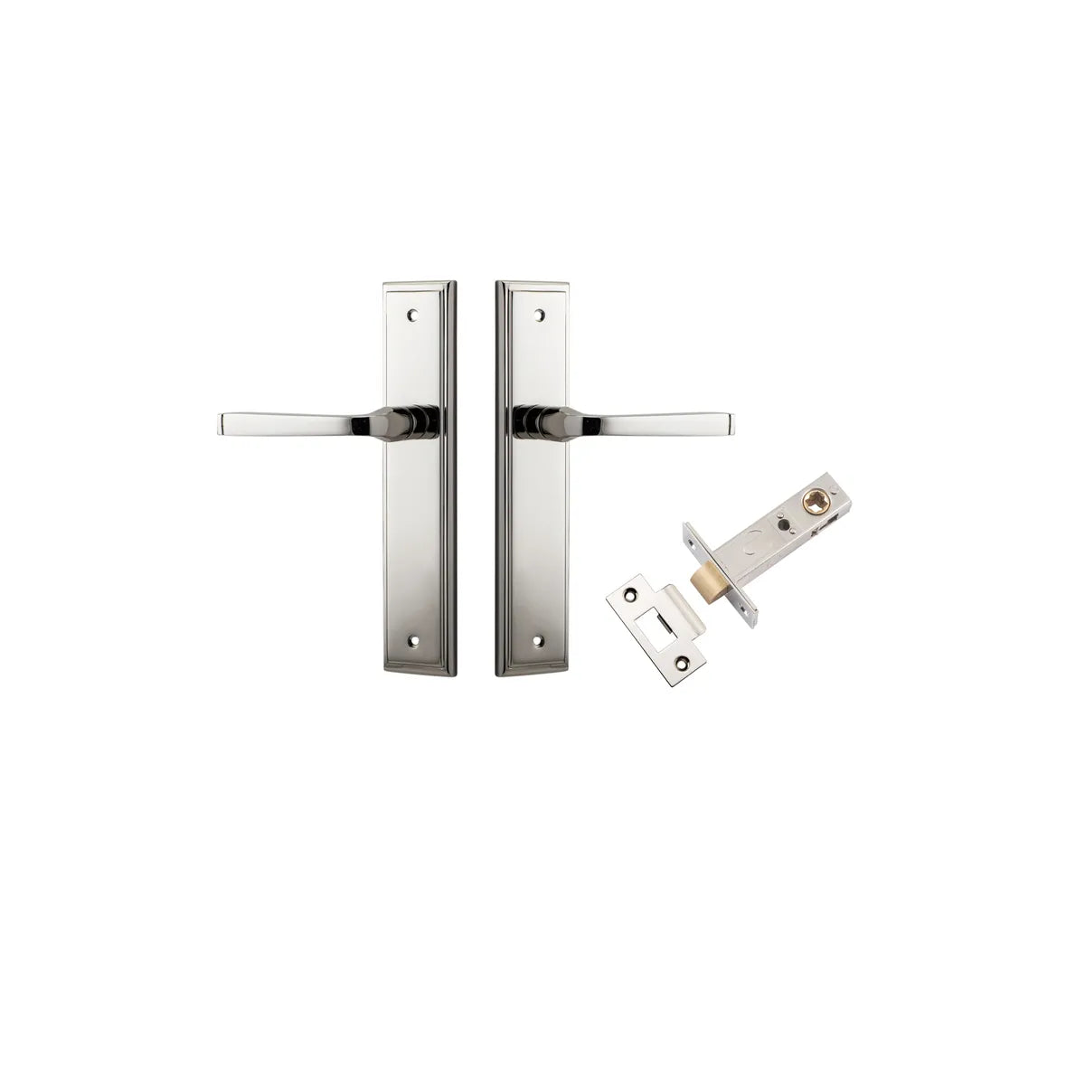 Annecy Lever - Stepped Backplate Passage Kit in Polished Nickel - finish and profile close-up