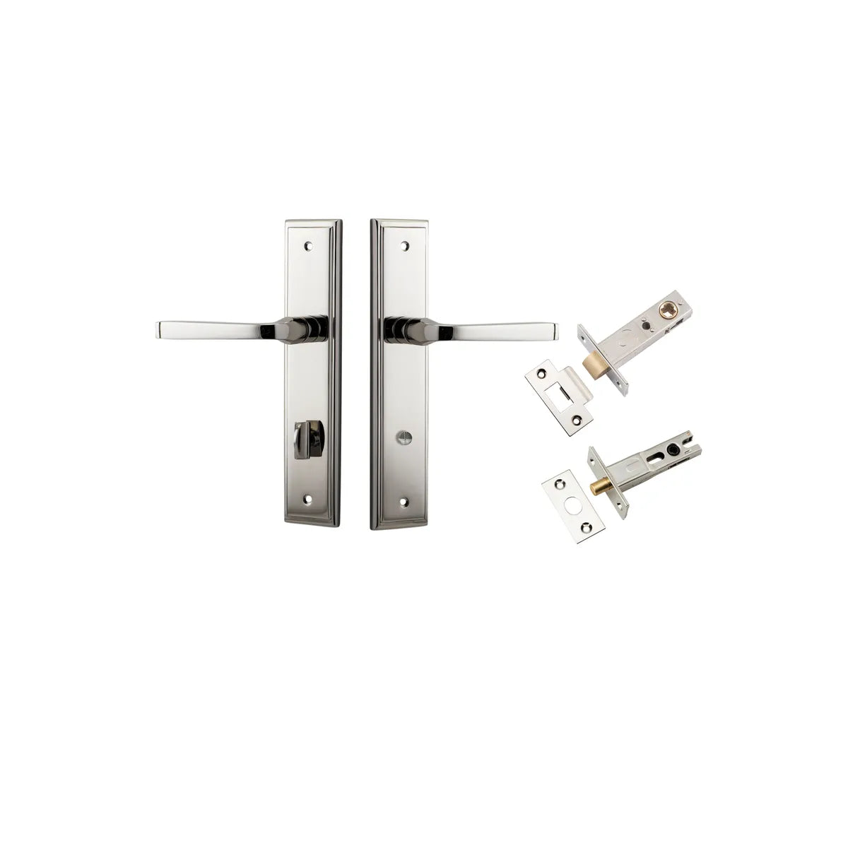 Annecy Lever - Stepped Backplate Privacy Kit with Privacy Turn in Polished Nickel - privacy set configuration
