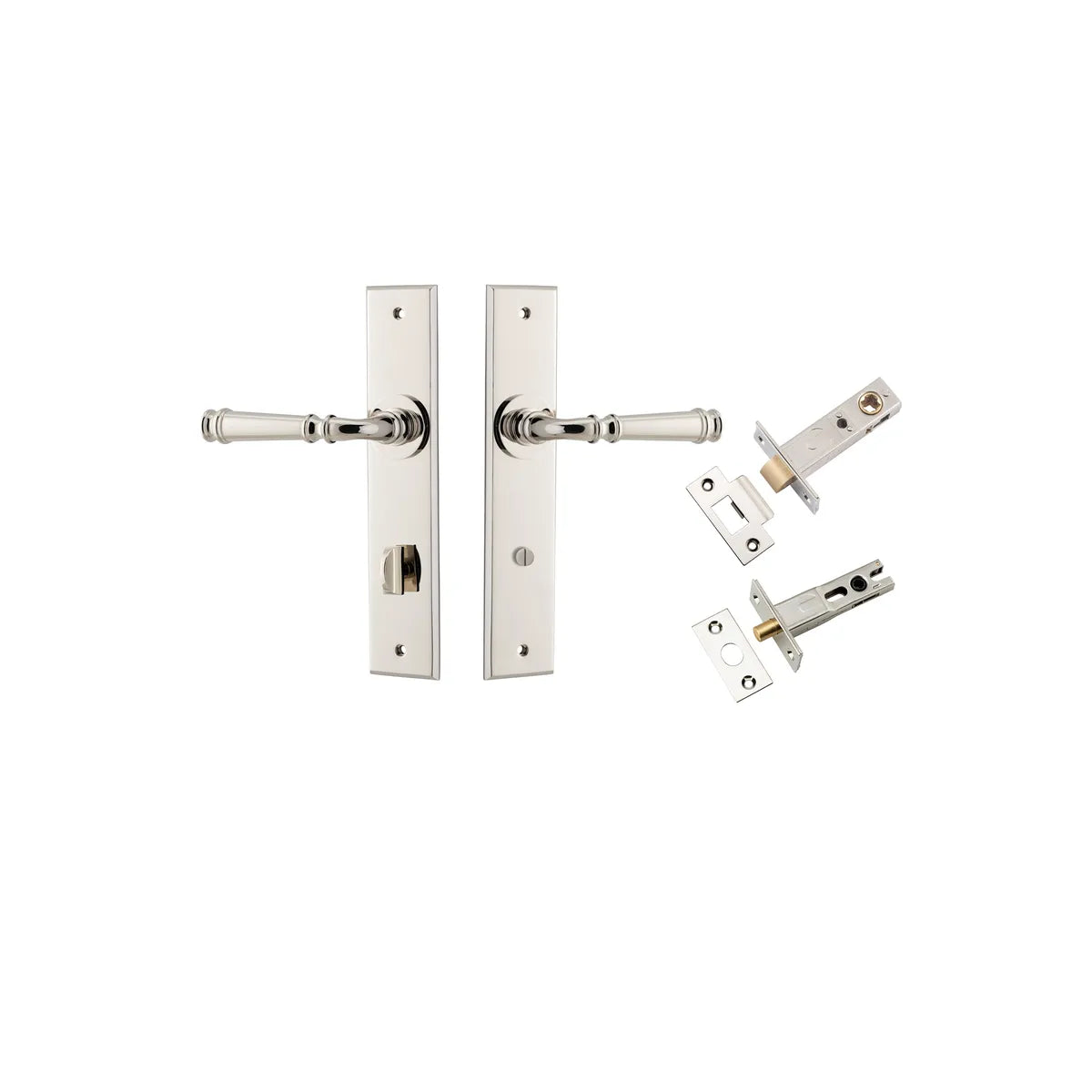 Verona Lever - Chamfered Backplate Privacy Kit with Privacy Turn in Polished Nickel - privacy set configuration