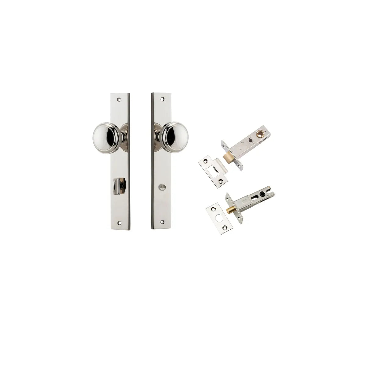 Paddington Knob - Rectangular Backplate Privacy Kit with Privacy Turn in Polished Nickel - privacy set configuration
