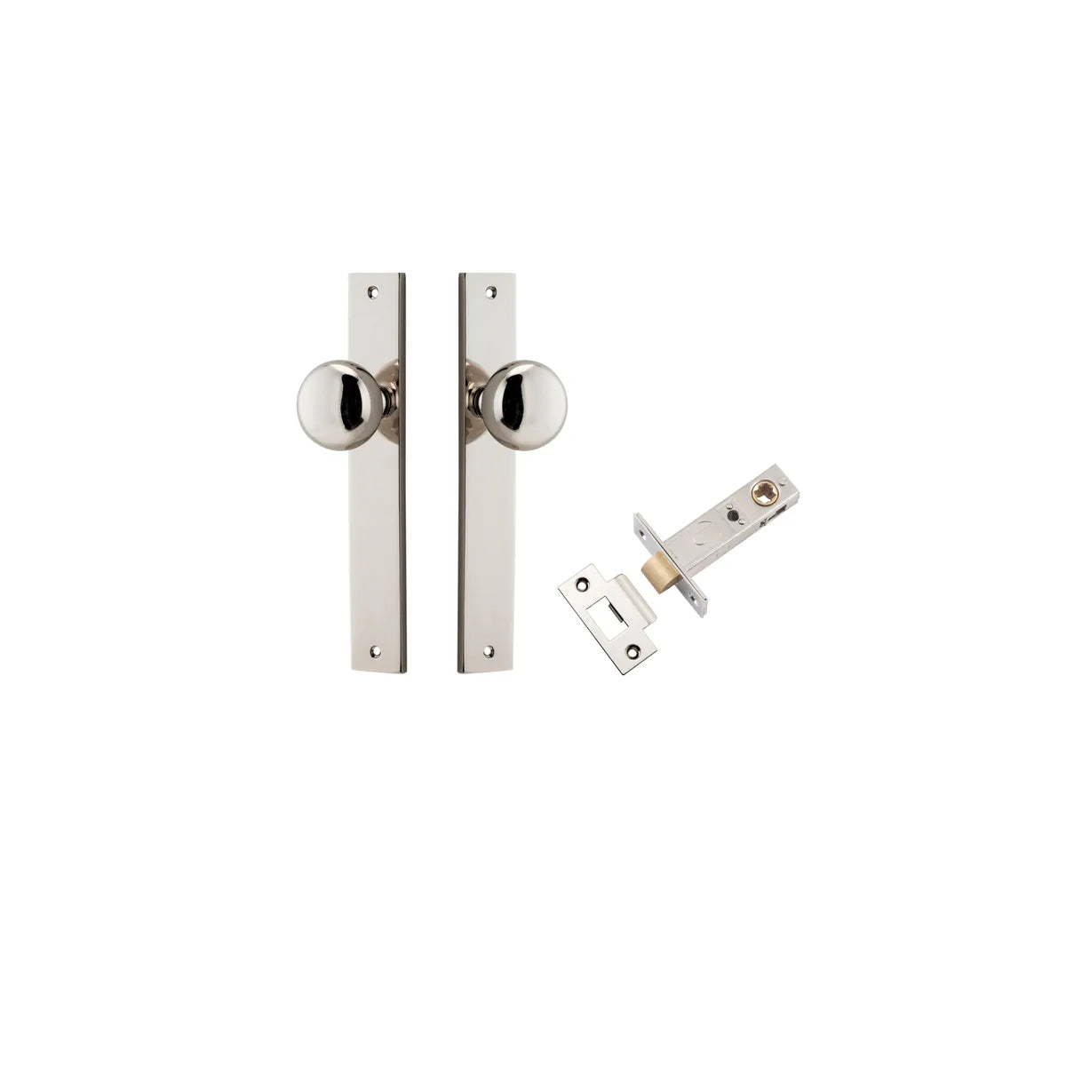 Cambridge Knob - Rectangular Backplate Passage Kit in Polished Nickel - finish and profile close-up