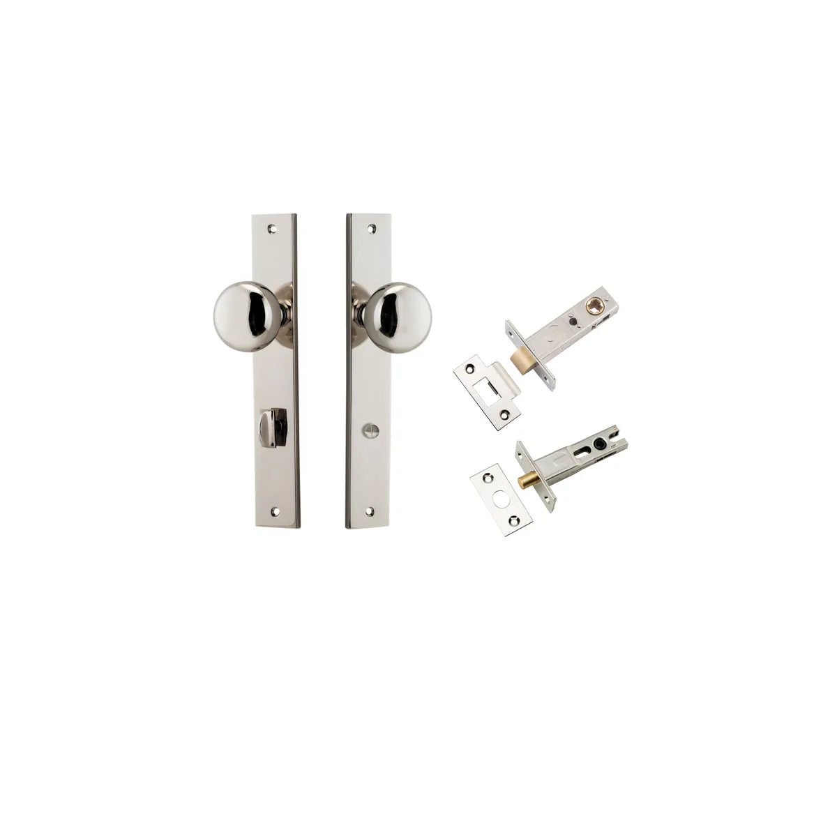 Cambridge Knob - Rectangular Backplate Privacy Kit with Privacy Turn in Polished Nickel - privacy set configuration