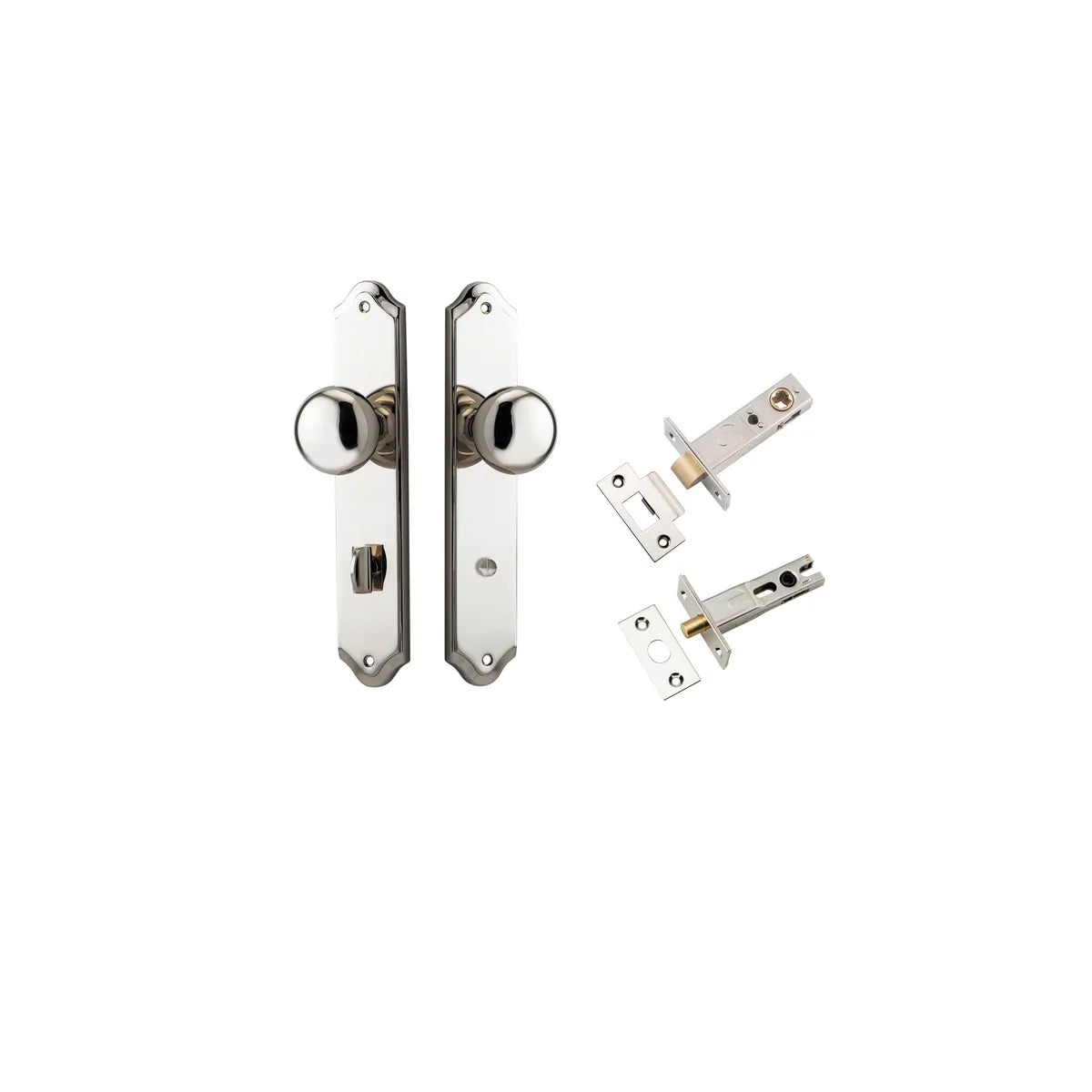 Cambridge Knob - Shouldered Backplate Privacy Kit with Privacy Turn in Polished Nickel - privacy set configuration