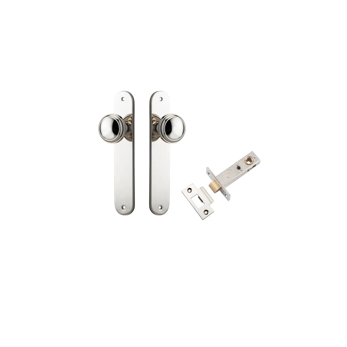 Paddington Knob - Oval Backplate Passage Kit in Polished Nickel - finish and profile close-up