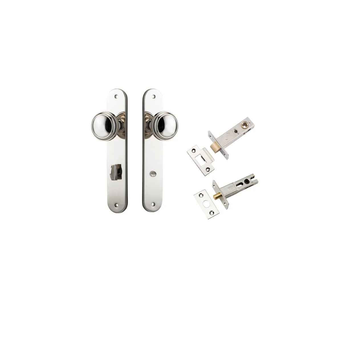 Paddington Knob - Oval Backplate Privacy Kit with Privacy Turn in Polished Nickel - privacy set configuration