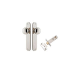Cambridge Knob - Oval Backplate Passage Kit in Brushed Chrome - finish and profile close-up
