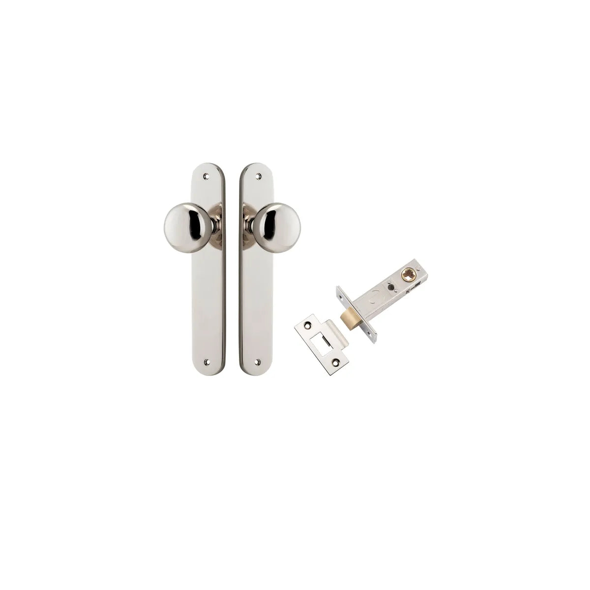 Cambridge Knob - Oval Backplate Passage Kit in Brushed Chrome - finish and profile close-up