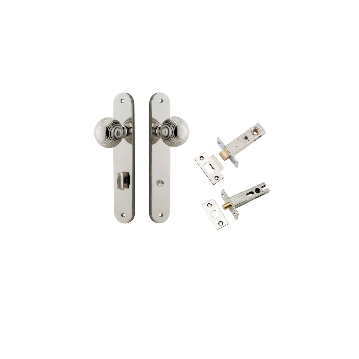 Guildford Knob - Oval Backplate Privacy Kit with Privacy Turn in Polished Nickel - privacy set configuration